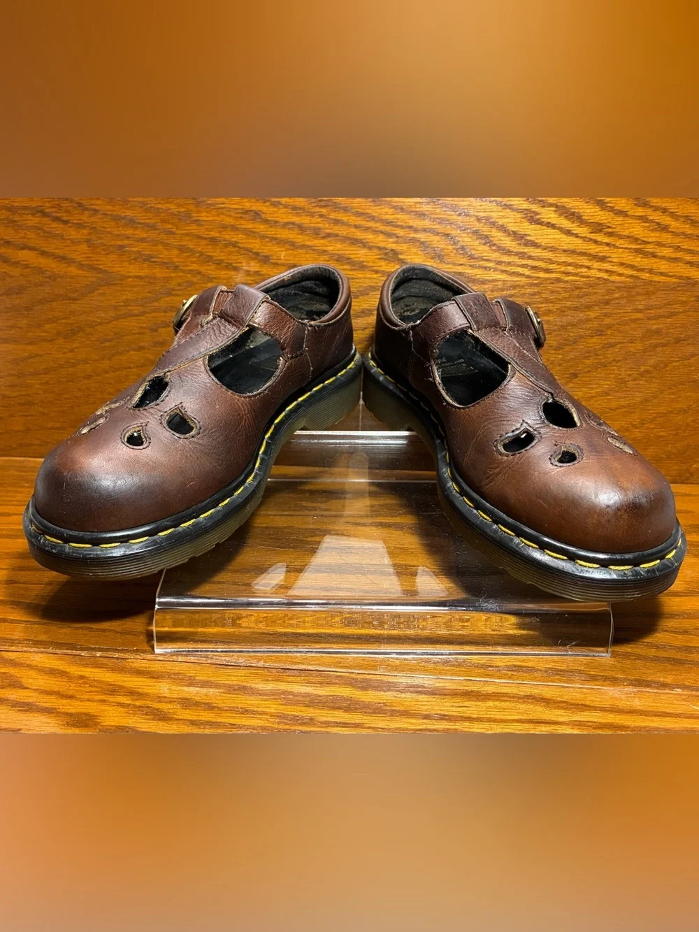 RARE VTG Dr. Martens England Made Cutout Mary Jane Shoes Brown Leather Size 7